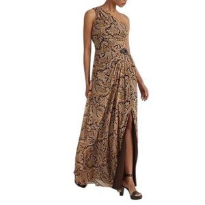 Lauren Ralph Lauren One Shoulder Paisley Print Maxi Gown Size 14 Ladies